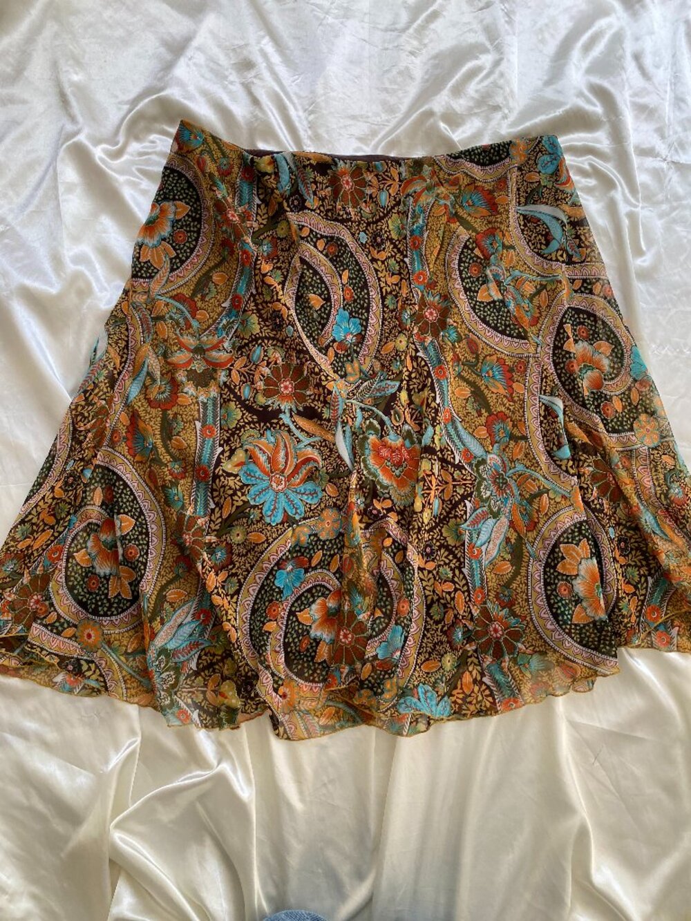 Vintage y2k Multicolor Floral Paisley Boho Hippie Festival Skirt Fairycore 26W